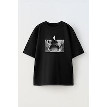 Thewert Unisex Demon Slayer Tengen Anıme Tasarım Baskılı Pamuk Sıyah Oversize T-shirt Siyah