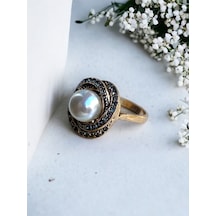 Black Diamond Taşlı Inci Yüzük Gri