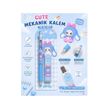 Sevimli Karakter Tasarımlı 0.7mm Mekanik Kalem Ve Uç Seti Mavi Mavi
