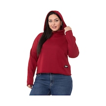 Büyük Beden Kapüşonlu Düşük Kollu Pis Dikişli Üç İplik Bordo Sweatshirt-bordo Bordo