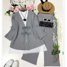 Lovie Moda Kadın Bağcıklı Takım Gri