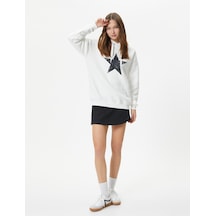 Koton Rahat Kalıp Arkası Baskılı Şardonlu Kapüşonlu Sweatshirt Ekru 7wal10048ık