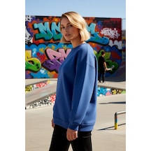 Benerly Kadın Bisiklet Yaka Düşük Kol Oversize Kalıp Sweatshirt Fonksiyon Indigo