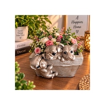 Dekoratif Hayvan Figürlü Masaüstü Organizer Kalemlik Takı Toka Anahtar Düzenleyici Çok Amaçlı Polyester 14x19 Cm Gümüş