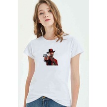 Red Dead 2 Arthur Morgan Baskılı Beyaz Kadın Tshirt