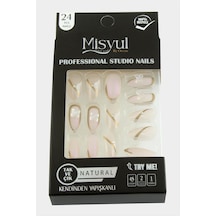 Misyul - 795 - Taşlı Takma Tırnak 24 Adet - Ilkestor - Açık Pembe