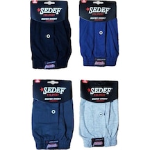 Erkek Mavi Düğmeli Havlu Boxer 3 Adet Çok Renkli