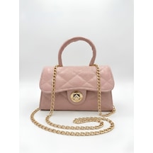 Satuna Parlak Kapitone Mini Çanta Astar Detaylı Zincir Askılı Kadın El Ve Omuz Çantası 19x12 Cm Pembe