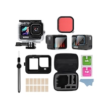 Gopro Hero 9-10-11-12 Black Aksesuar Seti-Su Geçirmez Kılıf-Temperli Cam-Çanta-Silikon Kılıf