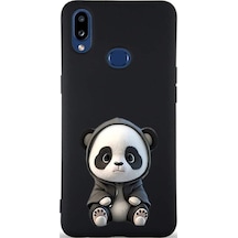 Samsung Galaxy A10s İle Uyumlu Sevimli Panda 0214d Tasarımlı Siyah Lansman Kılıf Çok Renkli