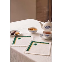 Yeşil Çiçek Desenli El Emeği 2 Li Sunum Peçetesi 14x14 Cm Çok Renkli