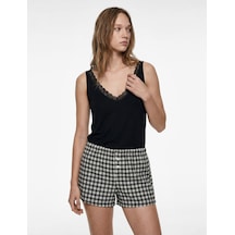Koton Beli Lastikli Rahat Kesim Düğme Detaylı Şort Pijama Altı Siyah Ekose 6slk80047mw