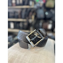 Trg Polo 4 Cm Hakiki Deri Siyah Desenli Erkek Kemeri-105