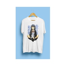 Tarzsokak Anime Genç Kız Ve Evcil Kedisi Tasarım Baskılı Unisex Tişört Beyaz