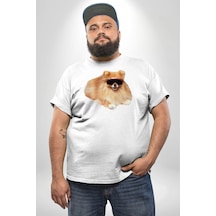 Angemiel Pomernian Köpek Beyaz Büyük Beden Kadın Erkek Ünisex Basic Ön Baskılı Tişört Beyaz