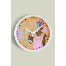 Soyut Siyahi Kadın İnsan Modern Tasarım Duvar Saati - 35cm - Önü Camlı Beyaz Kasa - Sessiz Mekanizma Beyaz