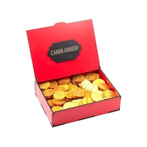 Sevdiklerinize Özel Kırmızı Ahşap Hediye Kutusunda Para Çikolata Canım Annem Yazılı