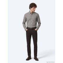 Kip Kahverengi Düz Dokuma Slim Fit Spor Pamuk Karışımlı Pantolon