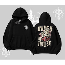 The Owner Of House Kedi Arka Baskılı Kapşonlu Sweatshirt Siyah