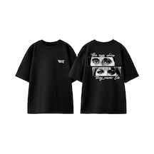 Thewert The Eyes Chico They Never Lie Tasarım Sırt Baskılı Pamuk Siyah Oversize T-shirt