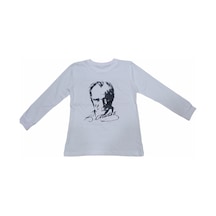 İrem Çocuk Giyim Unisex Atatürk Desenli Sırtı İmzalı Swetshirt Beyaz