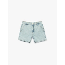 Koton Pamuklu Chino Cepli Rahat Kalıp Düğmeli Mini Denim Şort Açık İndigo 5sal40313md Açık İndigo