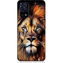 Oppo A55 Uyumlu Silikon Kılıf Sarı Kırmızı Kral Aslan
