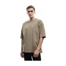 Koton Pamuklu Bisiklet Yaka Tok Kumaş Slogan İşlemeli Kısa Kollu Oversize Tişört Haki 5sam10180hk Haki
