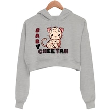 Baby Cheetah Kadın Crop Hoodie Kapüşonlu Sweatshirt