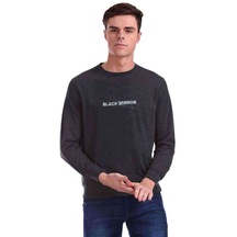 Black Mirror Logo Baskılı Füme Antrasit Erkek Örme Sweatshirt