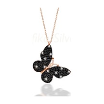 Kuyumcudukkani Siyah Taşlı "kelebek" Figürlü Kolye-20643-r-blk Rose Gold - Siyah
