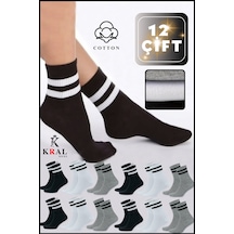 Kral Socks Erkek Kadın 12 Çift Çizgili Kolej Tenis Çorabı Pamuklu Terletmez Çorap Asorti