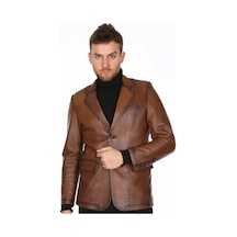 Hakiki Kuzu Derisi Düğmeli Blazer Ceket Kahverengi Kahverengi