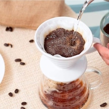 Güral Porselen Porselen V60 Filtre Kahve Demleme Fincanı Dripper Beyaz