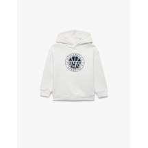 Koton Uzun Kollu Baskılı Şardonlu Oversize Kapşonlu Sweatshirt Ekru 7wkb10169tk