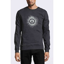 Peace Splash Baskılı Füme Erkek Örme Sweatshirt