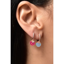 925 Ayar Gümüş Taşlı Kalp Figürlü Harfli Kadın Halka Küpe Rose N11.7212