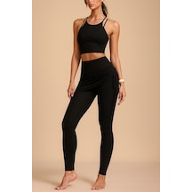 Ece's Design Yoga Zarif Tayt Ve Atlet Yüksek Bel Spor Slim-fit Pilates Koşu Spor Tayt Ve Atlet W2010 Siyah