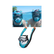 Hydro - Pro Full Face Flowtech Snorkel Set Deniz Dalış Maskesi S - M Beden Mavi