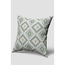 Beyaz Yeşil Modern Geometrik Desenli Kırlent Kılıfı Beyaz