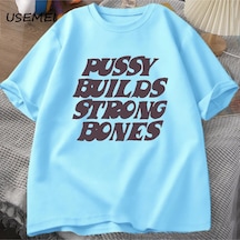 Flood Of Style Kedi Güçlü Kemikler Playboi Carti T-shirt Büyük Boy Streetwear İnşa 90s Pamuk Erkek Tee Gömle Mavi