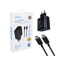Weko Wk-26523 S11-c 25 Watt Siyah Şarj Başlık Adaptörü + Type-c To Type-c Kablo