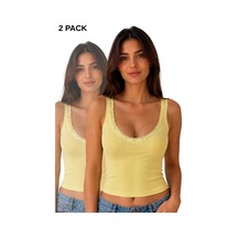 Sensu Kadın Dantel Askılı 2'li Viskon Crop Sarı
