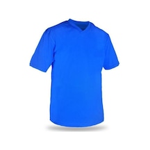 T-Shirt V Yaka Kısakol %100 Pamuk Cepli Sax Mavi