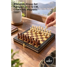 3 Adet Ahşap Mıknatıslı Hazneli Satranç Takımı Mıknatıslı Ahşap Set Kompakt 24 X 12 Cm, Chess Set, Magnetic