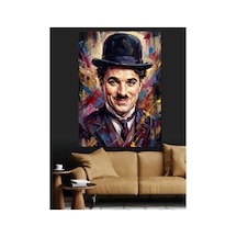 Renkli Boya Patlamalı Charlie Chaplin Yağlı Boya Dokulu Kanvas Tablo Canvas Tablosu