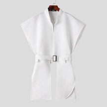 Incerun Erkek Stand Yaka Kolsuz Asimetrik Pelerin Yelek Beyaz