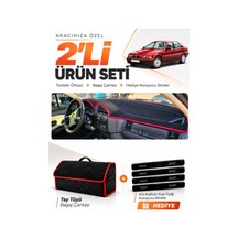 Bmw 3.20i E36 Aırbagsiz 1990-2000 Uyumlu Torpido Örtüsü + Tay Tüyü Çanta Seti - Siyah Kırmızı