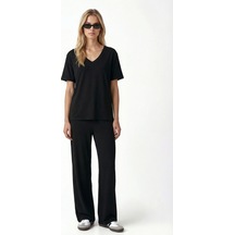 Ritnice Kadın Elya Modal Touch V Yaka Bel Lastikli Cepli Siyah Alt Üst Takım