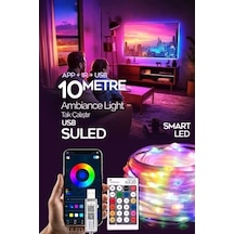 Tv Arkası 10 Metre Bluetooth Telefon Kontrollü Smart Şerit Led Sese Duyarlı Kumandalı Led Işık Çok Renkli